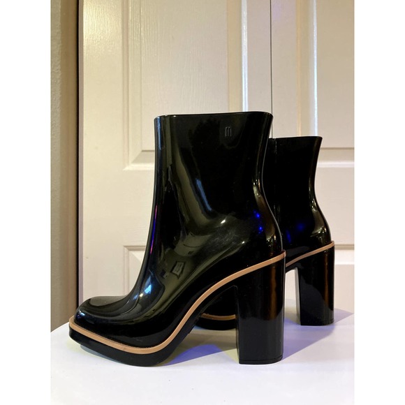 Melissa black heeled shiny rainboots - Picture 3 of 14